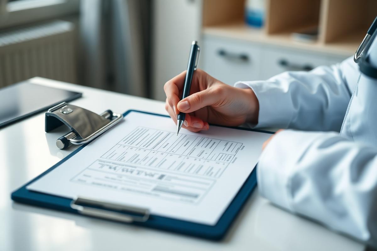 Physician reviewing precise clinical documentation on a clipboard